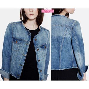 collarless jean jacket womens